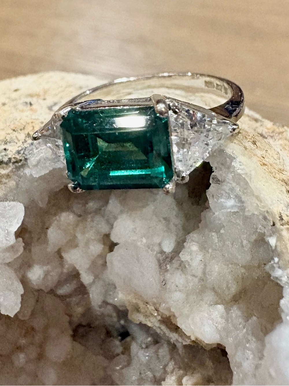 14kt white gold diamonique emerald ring with czs